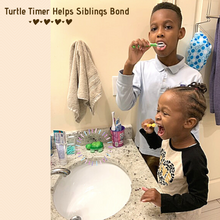 Load image into Gallery viewer, adorable brother and young sister brushing teeth with two minute Turtle Timer